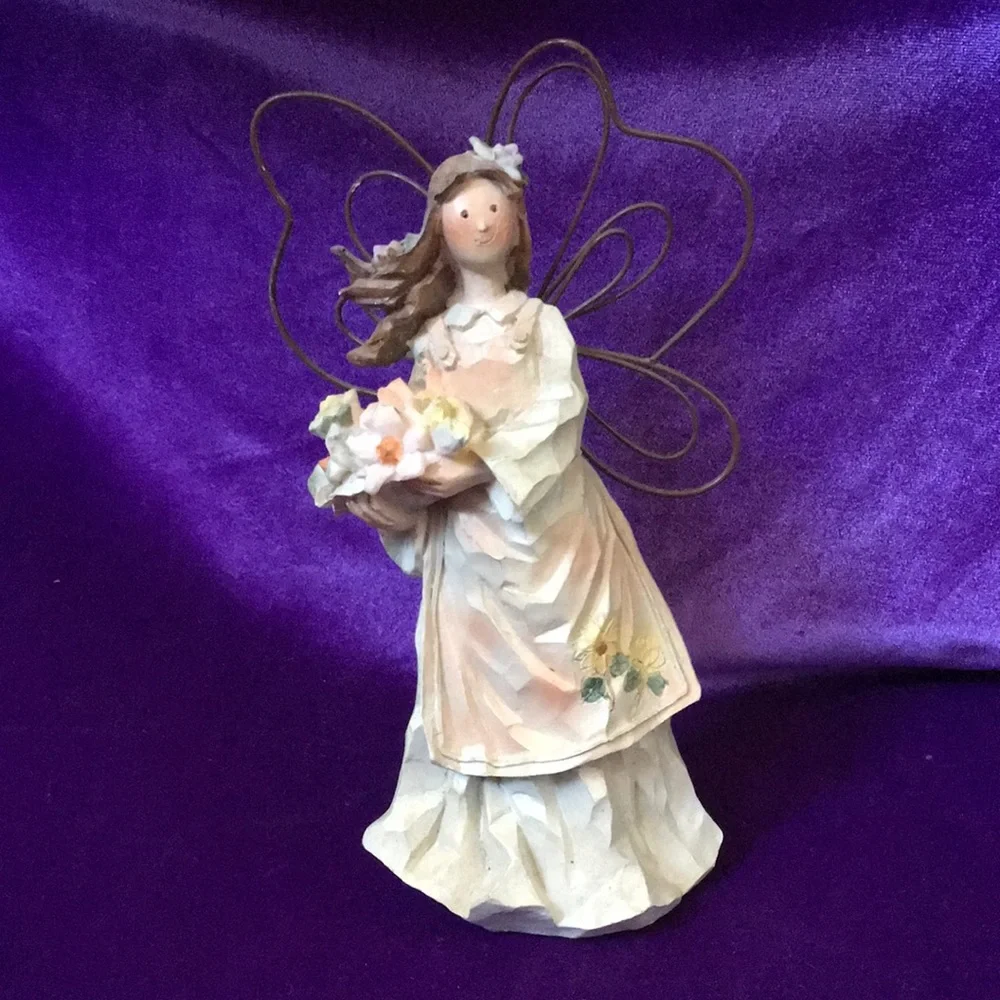 Resin Angel Holding Basket of Flowers